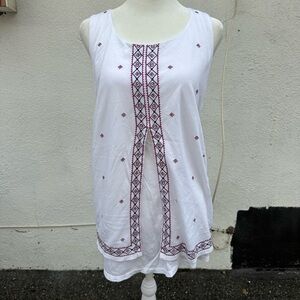 J. Jill White Tank Top with Black and Red Embroidery